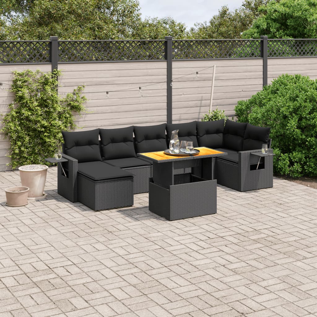 8-tlg. Garten-Sofagarnitur mit Kissen Schwarz Poly Rattan